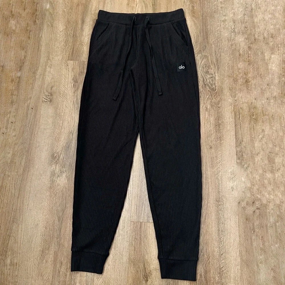 Alo Yoga Muse Sweatpant Black Ribbed Joggers W5784R Womens Small